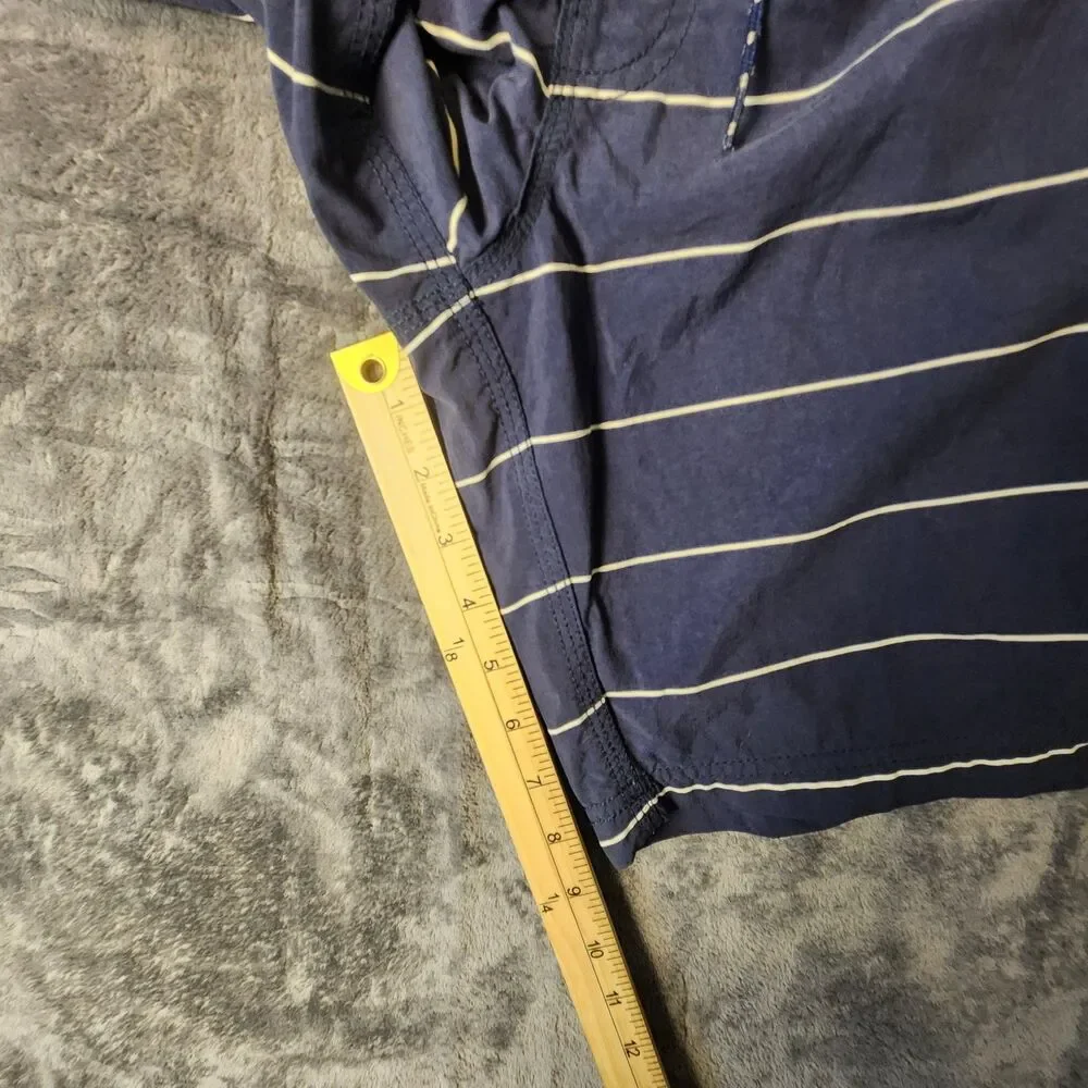 J. Crew Men Board Shorts Swim Trunks Navy Blue White Striped Cargo Pocket‎
